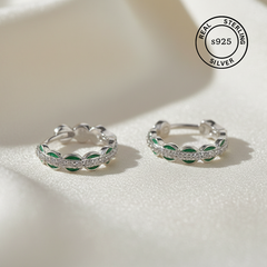 925 Sterling Silver Emerald Weave Hoop Earrings
