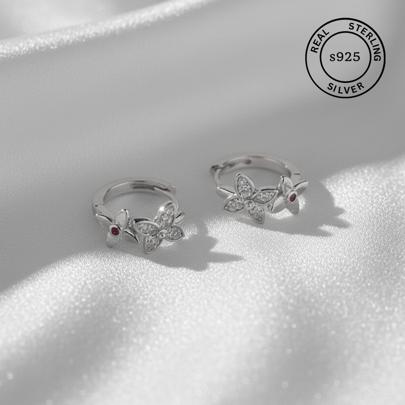 925 Sterling Silver Floral Hoop Earring