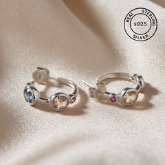 925 Sterling Silver Multi Stone Hoop Earrings