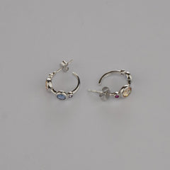 925 Sterling Silver Multi Stone Hoop Earrings