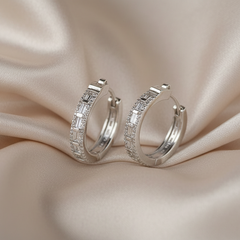 925 Sterling Silver Crystal Link Hoop Earrings
