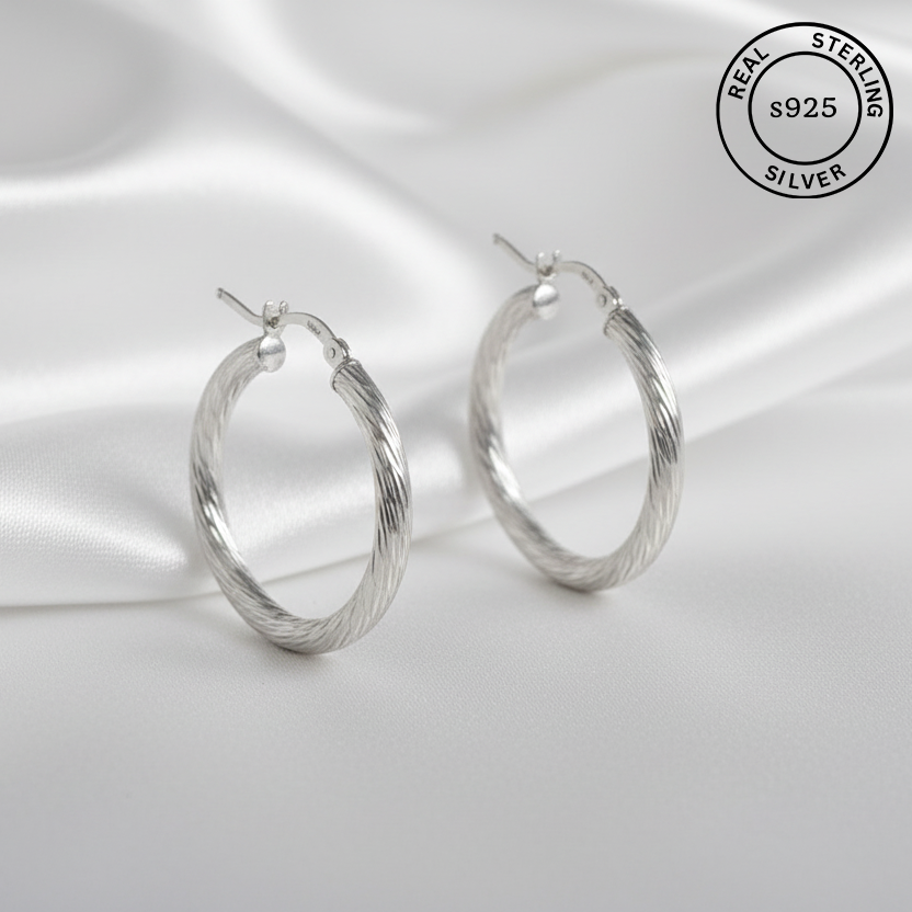 925 Sterling Silver Classic Twist Hoop Earrings