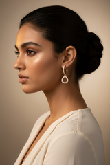 925 Sterling Silver Rosegold Halo Drop Hoop Earrings