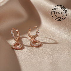 925 Sterling Silver Rosegold Halo Drop Hoop Earrings