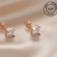925 Sterling Silver Rosegold Sparkle Studs