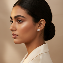 Woman wearing 925 Sterling Silver Rosegold Sparkle Studs