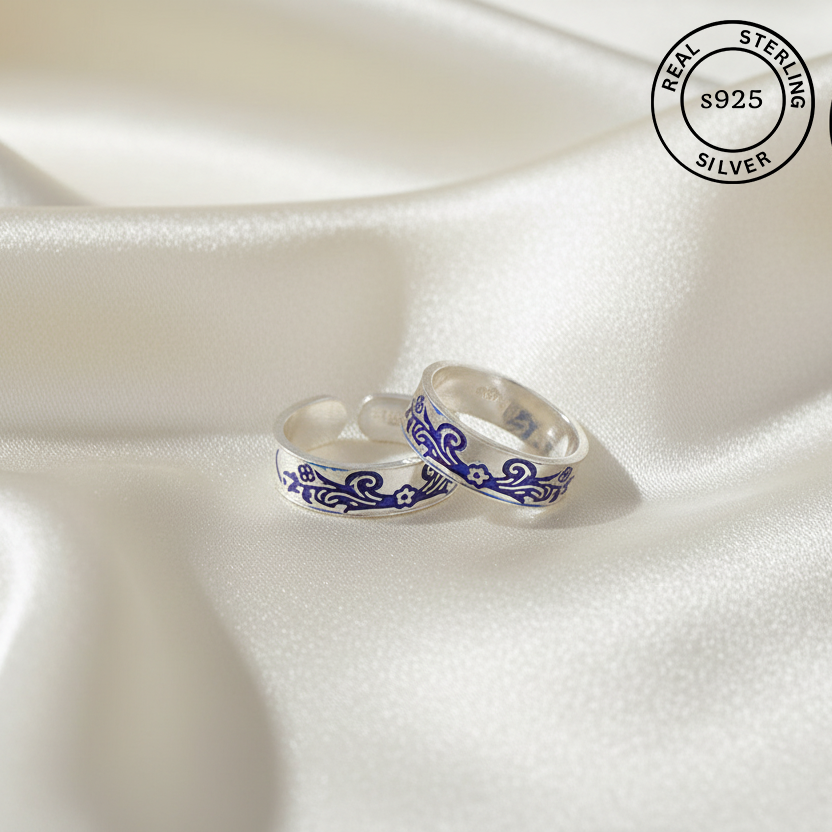 925 Sterling Silver Blue Enamel Toe Rings