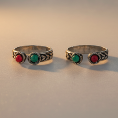 925 Sterling Silver Dual Stone Vintage Toe Ring