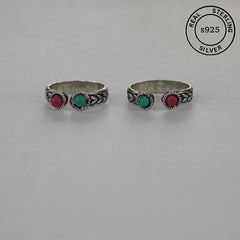 925 Sterling Silver Dual Stone Vintage Toe Ring