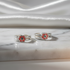 925 Sterling Silver Floral Enamel Toe Rings