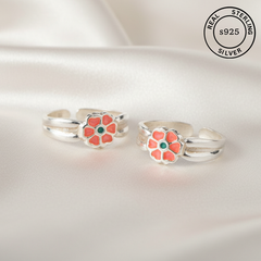 925 Sterling Silver Floral Enamel Toe Rings