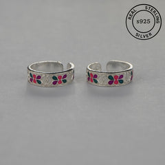 925 Sterling Silver Enamel Floral Band Toe Rings
