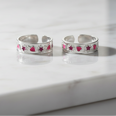 925 Sterling Silver Pink Heart Toe Rings
