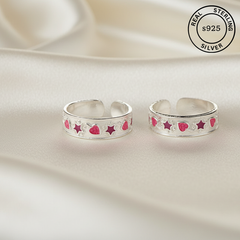 925 Sterling Silver Pink Heart Toe Rings