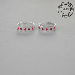 925 Sterling Silver Pink Heart Toe Rings