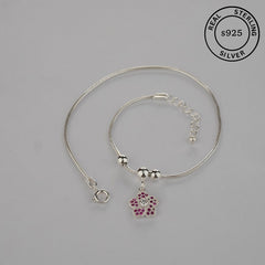 925 Sterling Silver Floral Charm Anklet