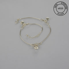 925 Sterling Silver Heart Charm Anklet