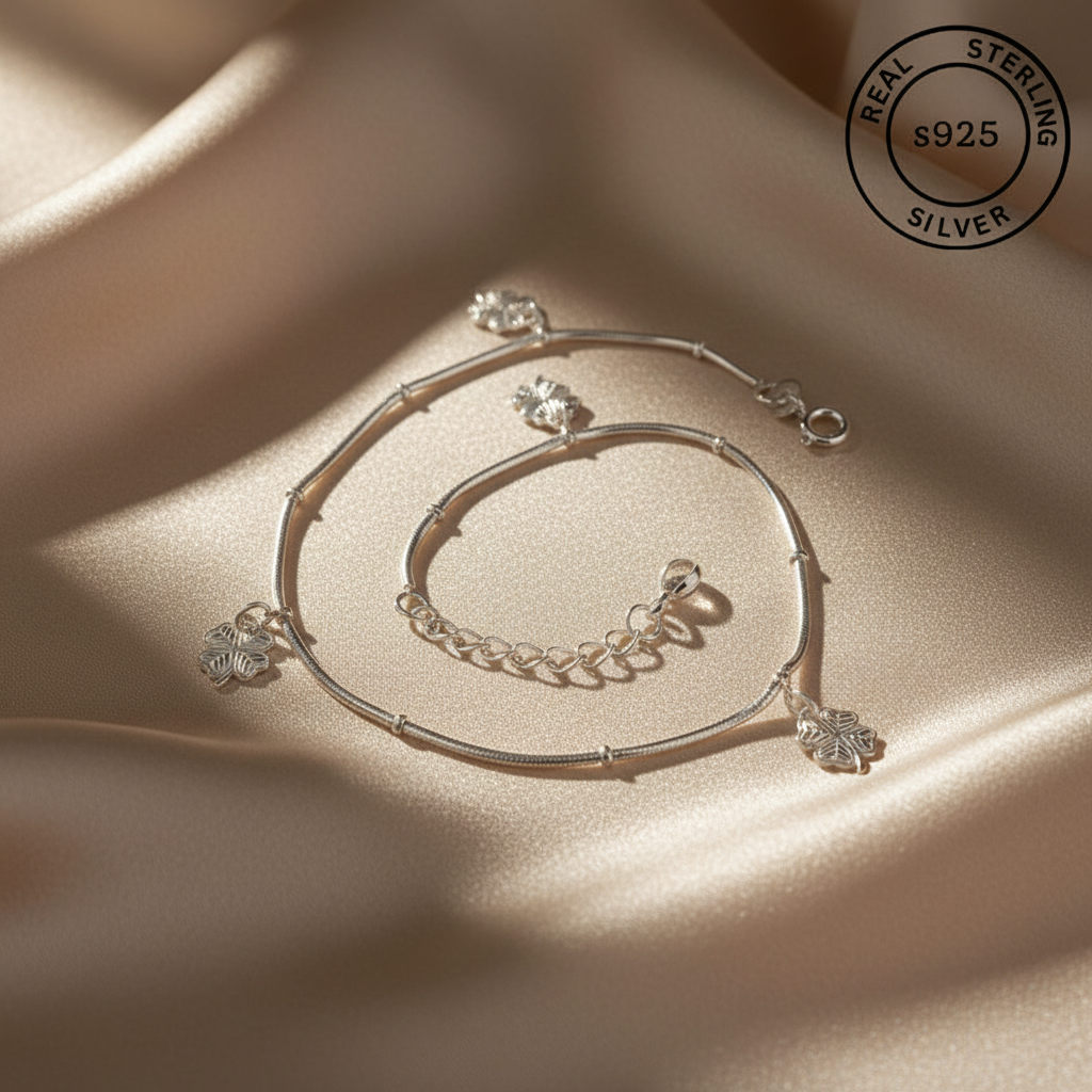925 Sterling Silver Leaf Drop Anklet