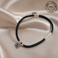 925 Sterling Silver Butterfly Charm Black Thread Anklet