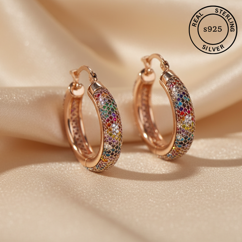 925 Sterling Silver Rosegold Radiant hoops