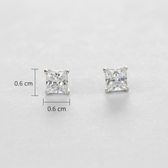 Pair of square-cut stud earrings with size measurement 