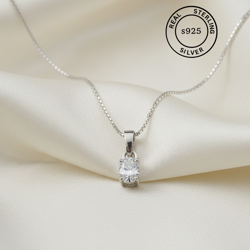 925 Sterling Silver Solitaire Chain Pendant