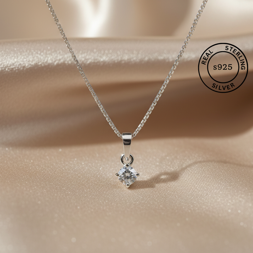925 Sterling Silver Solitaire Chain Pendant
