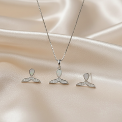 Silver Floral MOP Bud Pendant Set