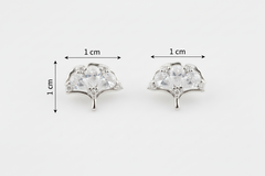 Pair of silver earrings with AAA+ Cubic Zircons, shown with measurements on a white background.