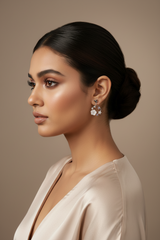 Woman wearing 925 Sterling Silver Floral Bloom Earrings