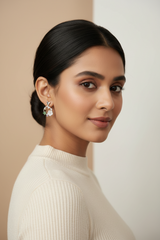 Woman wearing 925 Sterling Silver Floral Bloom Green Earrings