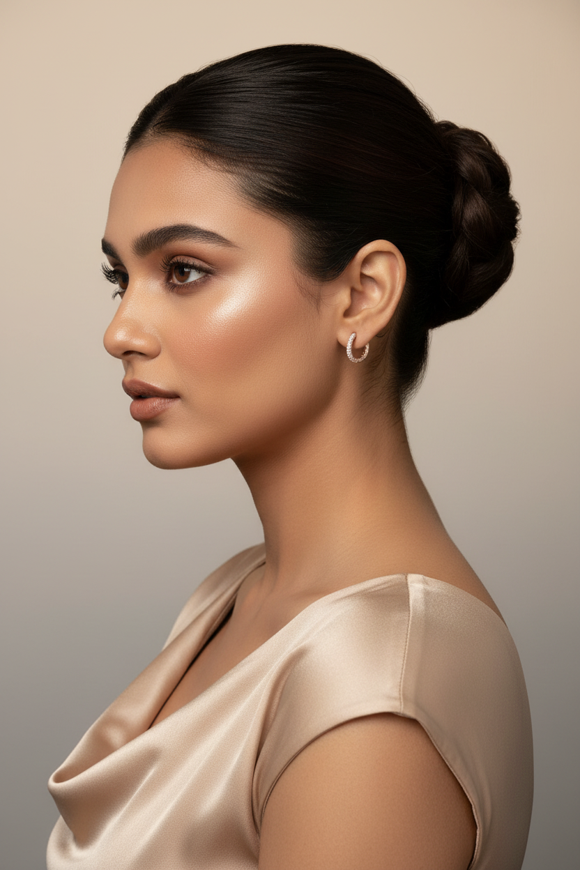 Woman wearing 925 Sterling Silver Rosegold Spark Silver Hoops