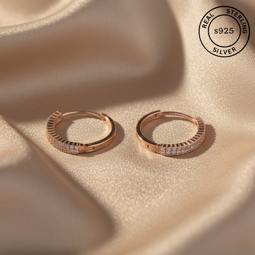 925 Sterling Silver Rosegold Spark Silver Hoops