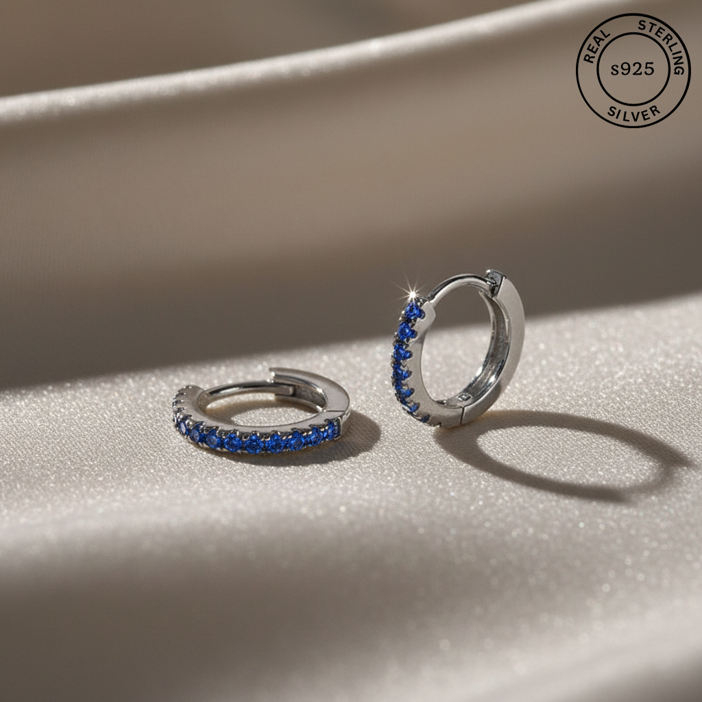 925 Sterling Silver Blue Mini Hoops