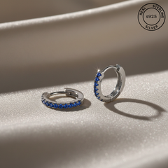 925 Sterling Silver Blue Mini Hoops