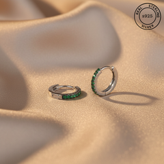 925 Sterling Silver Emerald Mini Hoops