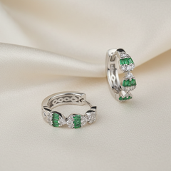 925 Sterling Silver Emerald Crown Hoops