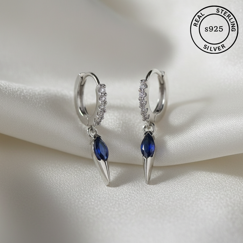 925 Sterling Silver Blue Dagger Hoops