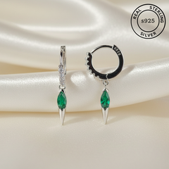 925 Sterling Silver Emerald Dagger Hoops