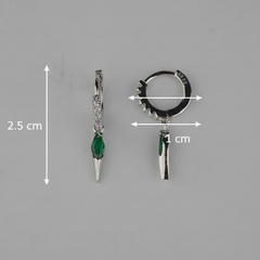 925 Sterling Silver Emerald Dagger Hoops