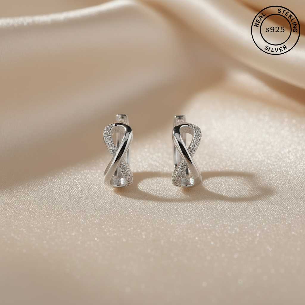 925 Sterling Silver Infinity Zircon Hoop Earrings