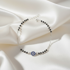925 Sterling Silver Black Bead Evil Eye Bracelet