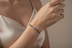 925 Sterling Silver Black Bead Evil Eye Bracelet