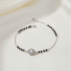925 Sterling Silver Black Bead Halo Bracelet