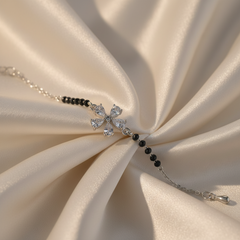 925 Sterling Silver Floral Black Bead Bracelet
