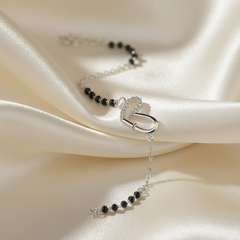 925 Sterling Silver Heart Black Bead Bracelet