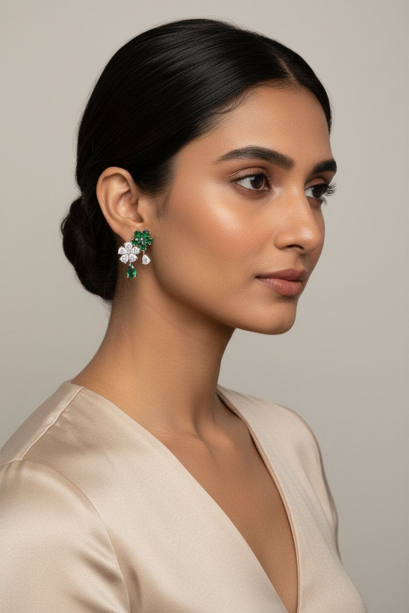 Woman wearing a pair of earrings 