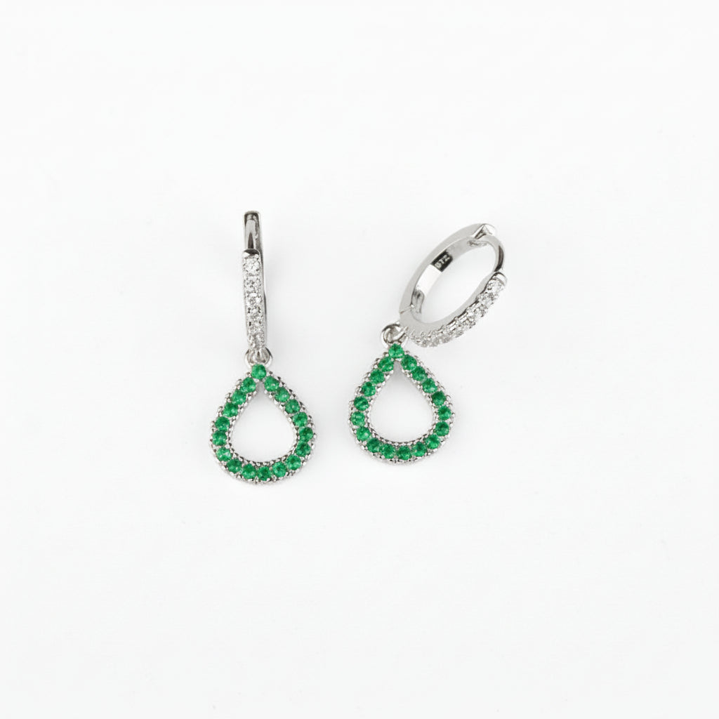 925 Sterling Silver Green Teardrop Dangle Earrings