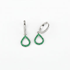925 Sterling Silver Green Teardrop Dangle Earrings