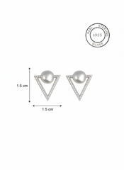 Silver Triangular Pearl Studs